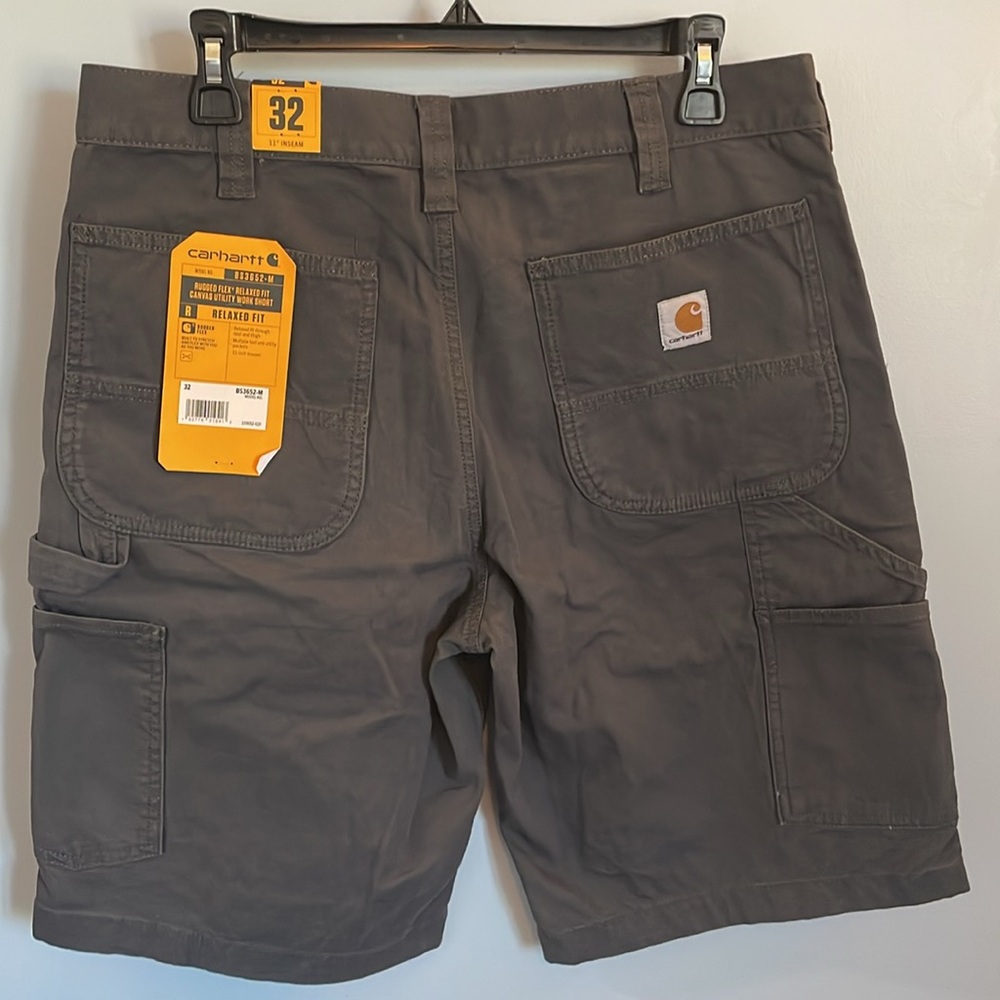 NWT carhartt rugged flex relaxed fit canvas utility work short gray size 32 - Picture 2 of 5